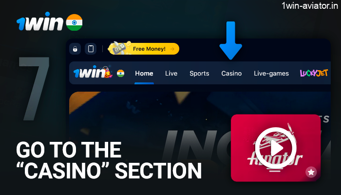 Go to 1Win online casino and select Aviator