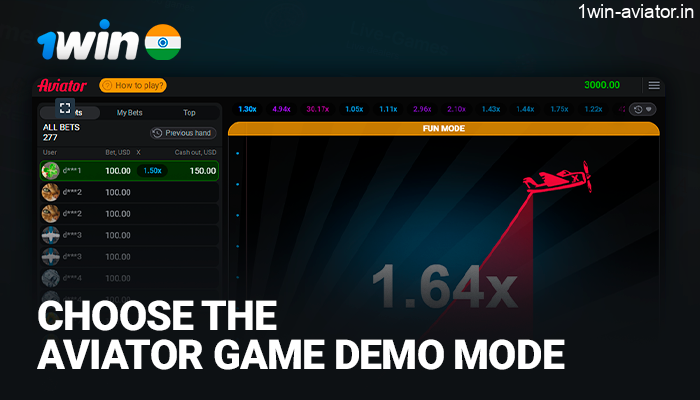 Choose the demo mode of the Aviator game on the 1Win website